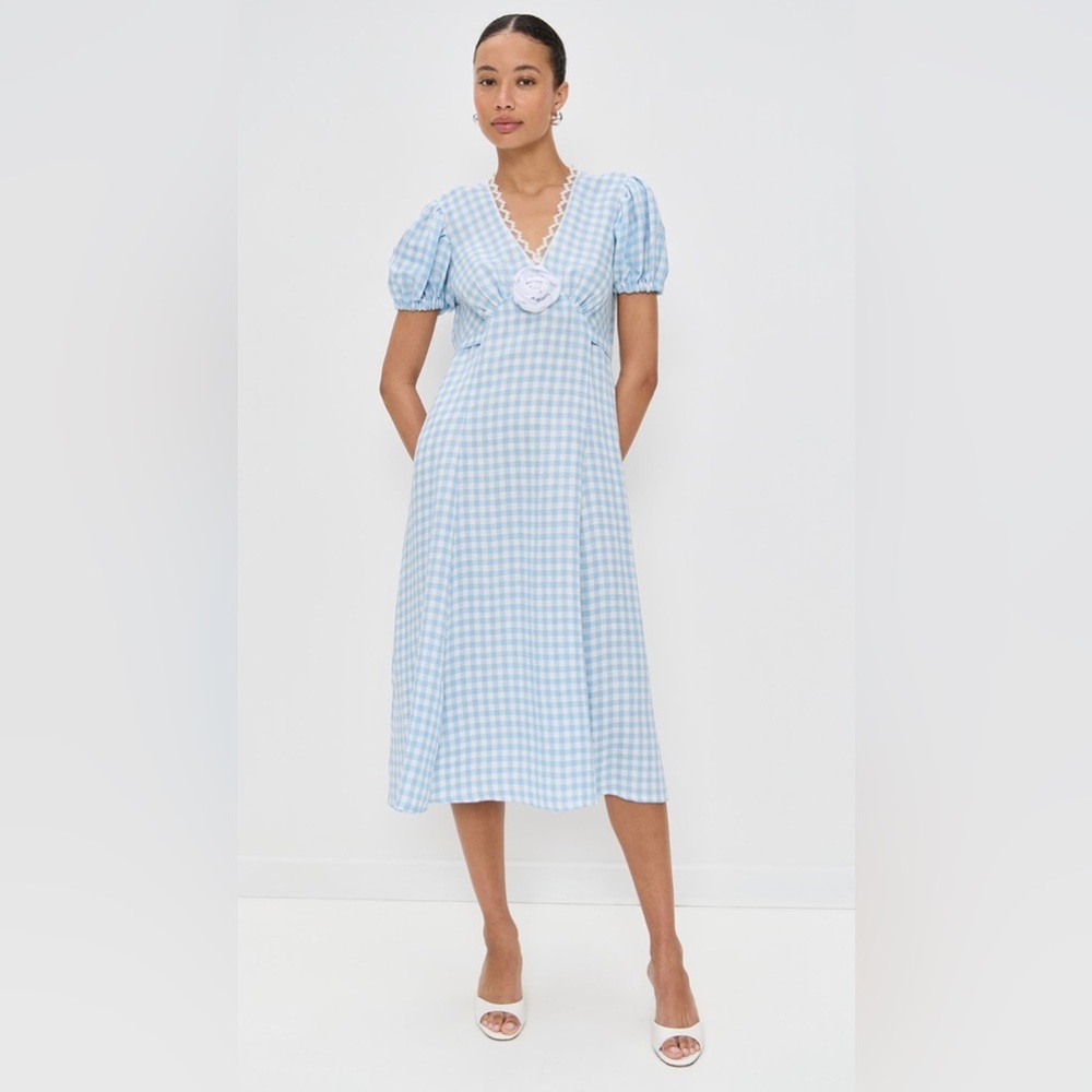 NWT SLEEPER The Genus Rosa Linen Blend Gingham Midi Dress in Blue Vichy Sz XL - Picture 14 of 15